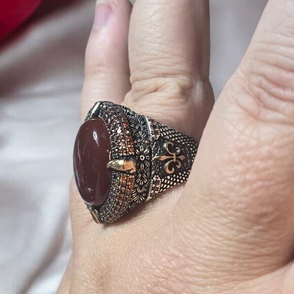 Carnelian 925 Silver Vintage Men's Ring Size 11.5 - Picture 2 of 13
